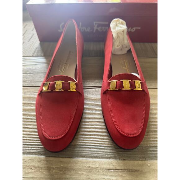 Salvatore Ferragamo Shoes - Ferragamo nabuck calf loafer in red suede